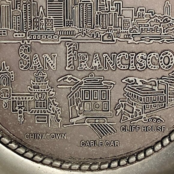 Vtg San Francisco Souvenir Ashtray Metal Golden Gate Chinatown Cable Cars Cliff - Picture 9 of 13